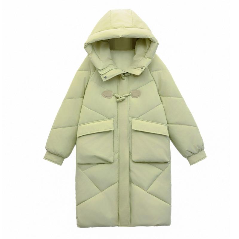 Winter horn buckle thickened large size long down cotton-padded jacket for women over the knee super thick loose cotton-padded jacket