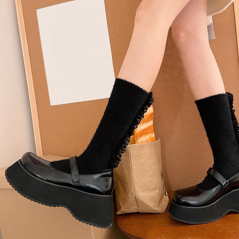 Lolitas Cute Ankle Dress Socks Fuzzy Booties Socks Sweet Ruffle Frilly Crew Socks JK Uniform Loose Socks for Womens