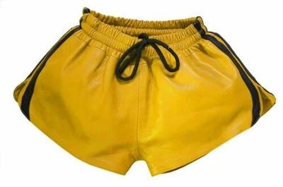 Lammleder Echtes Leder Klassischer Sportstil Gelbe Shorts Neu Handgefertigt Fitnessbekleidung Weich