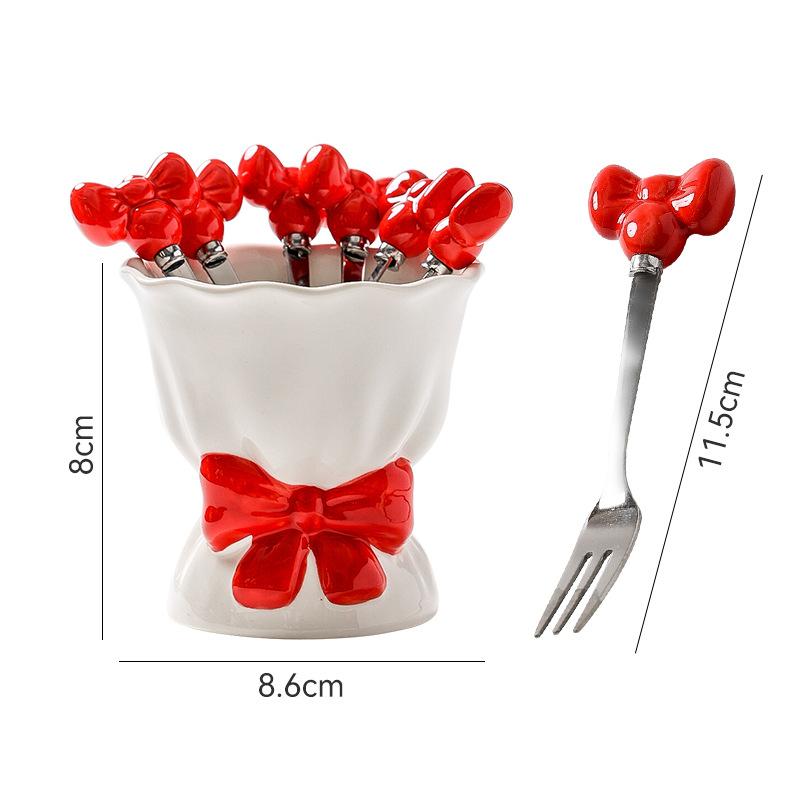 

Fruit Fork Household Stainless Steel Dessert Small Fork Dining Table Desktop Storage Set