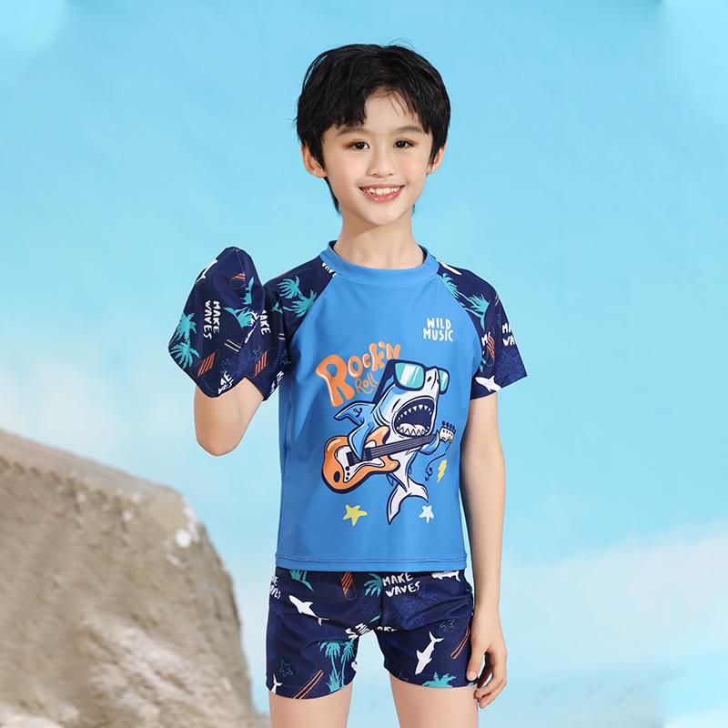 Boys' Dinosaur Two-Piece Swimsuit with Swim Cap for Infants and Toddlers