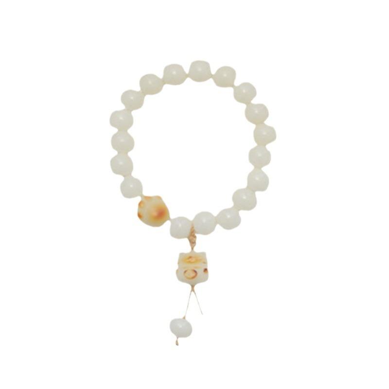 Cat Paw Charcoal Burned Bodhi Root Natural White Jade Bracelet, Burnt Color, Soft and Flexible, Decorative Bracelet for Girls