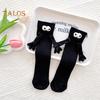 1 Pair Cartoon Magnet Hand-linking Socks Knitted Color Matching Christmas Style Elastic Anti-slip Warm No Odor Festive New Year Mid-tube Socks
