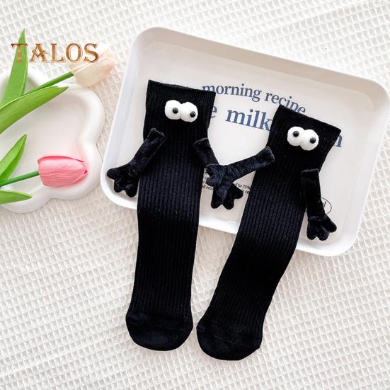 1 Pair Cartoon Magnet Hand-linking Socks Knitted Color Matching Christmas Style Elastic Anti-slip Warm No Odor Festive New Year Mid-tube Socks