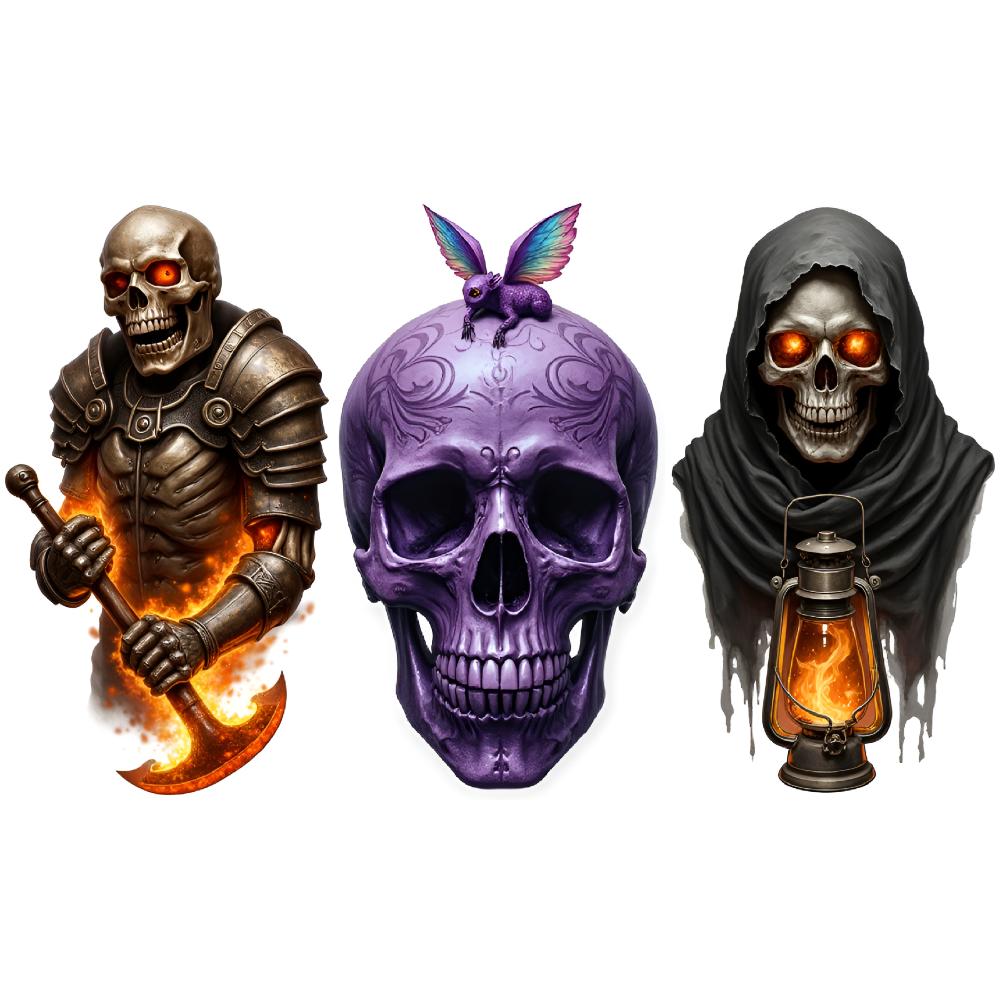 3pcs Temporary Tattoo Purple Skull With Small Butterfly Realistic Temporary Tattoos Skull With Beetle Skull With Butterfly For