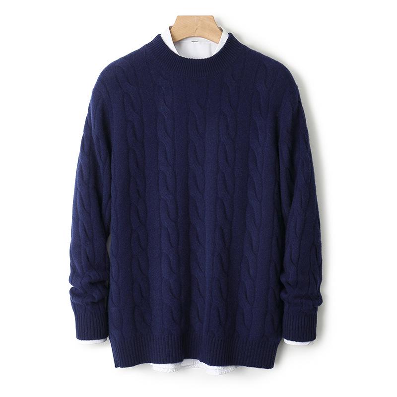 Men s Pure Wool Thickened Jacquard Knit Sweater - Warm, Business Casual, Round Neck. XXXL