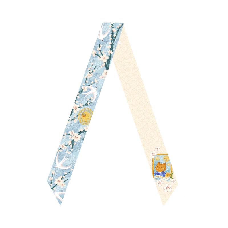 

Artist series starry sky long silk scarf streamer original design French retro headband bag strap 120cm x 5cm