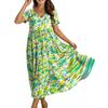 Women Casual Loose Bohemian Floral Dress Krótki rękaw Długa Maxi Summer Beach Swing Dress