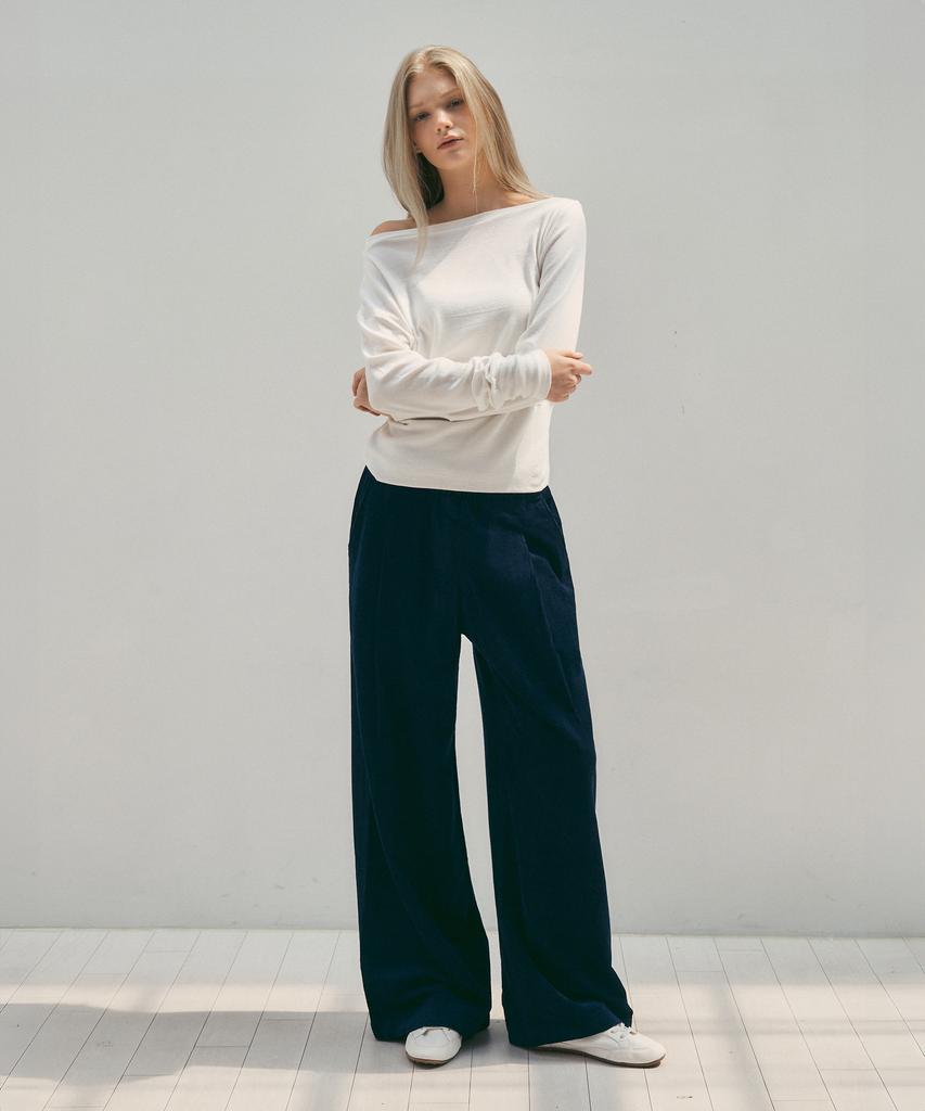 CITTA Wool Blend Wide Banding Corduroy Pants_Ctb551(Navy)