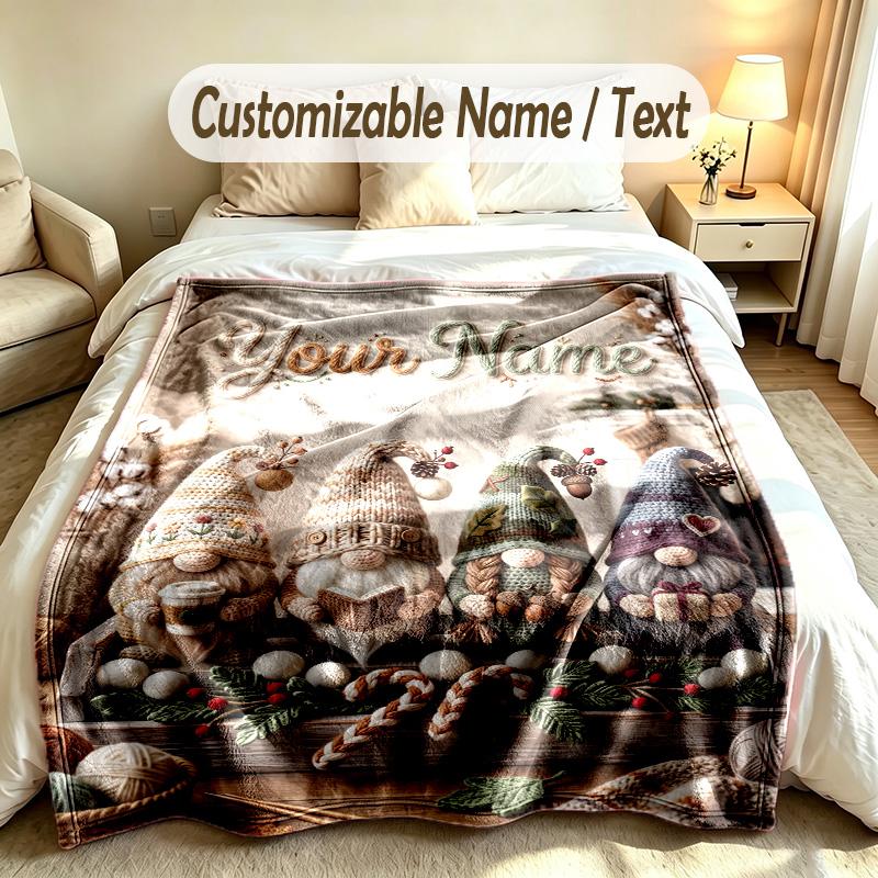 Gnom-Thema Benutzerdefinierte Decke Personalisierter Name & Text Angepasst Weich Warm Überwurfdecke Heimdekoration