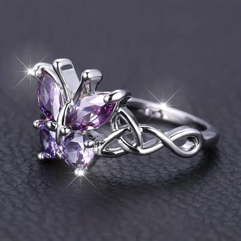 CopperButterfly Finger Rings for Women Charming Purple Zirconia Jewelry Chic Aesthetic Accessories