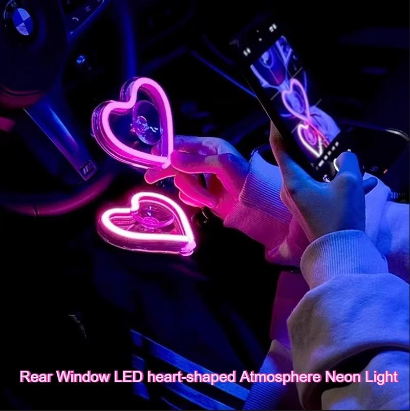Automotive Triangle Rear Window LED Illuminated Heart-shaped Atmosphere Neon Light Remote Auto Interior Decoration USB Wiring