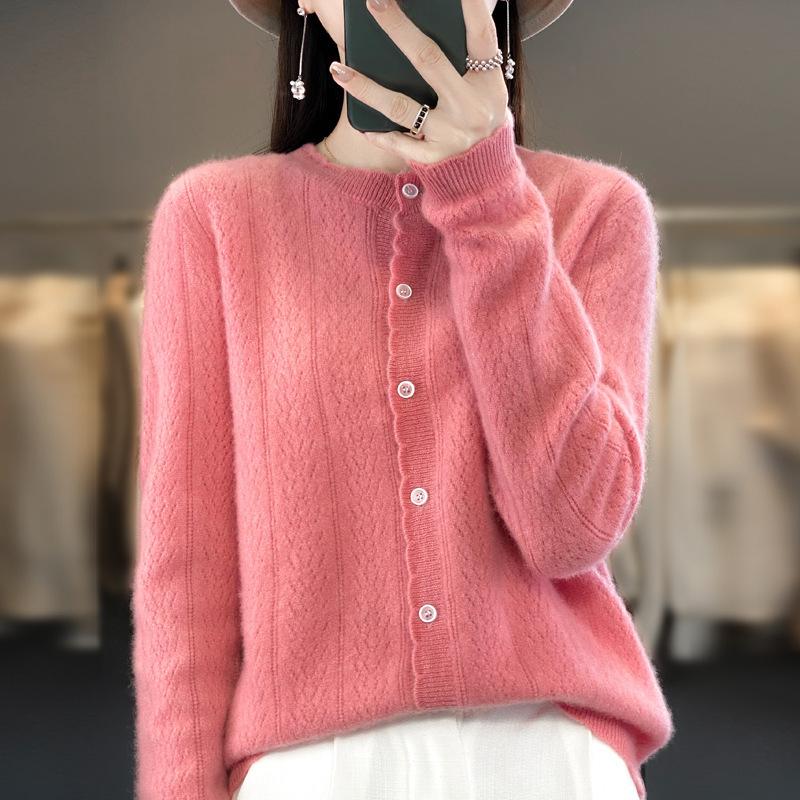 Cardigan Women's Autumn and Winter Round-neck Jacquard Sweater, Loose Wool Sweater, Knitted Light Jacket