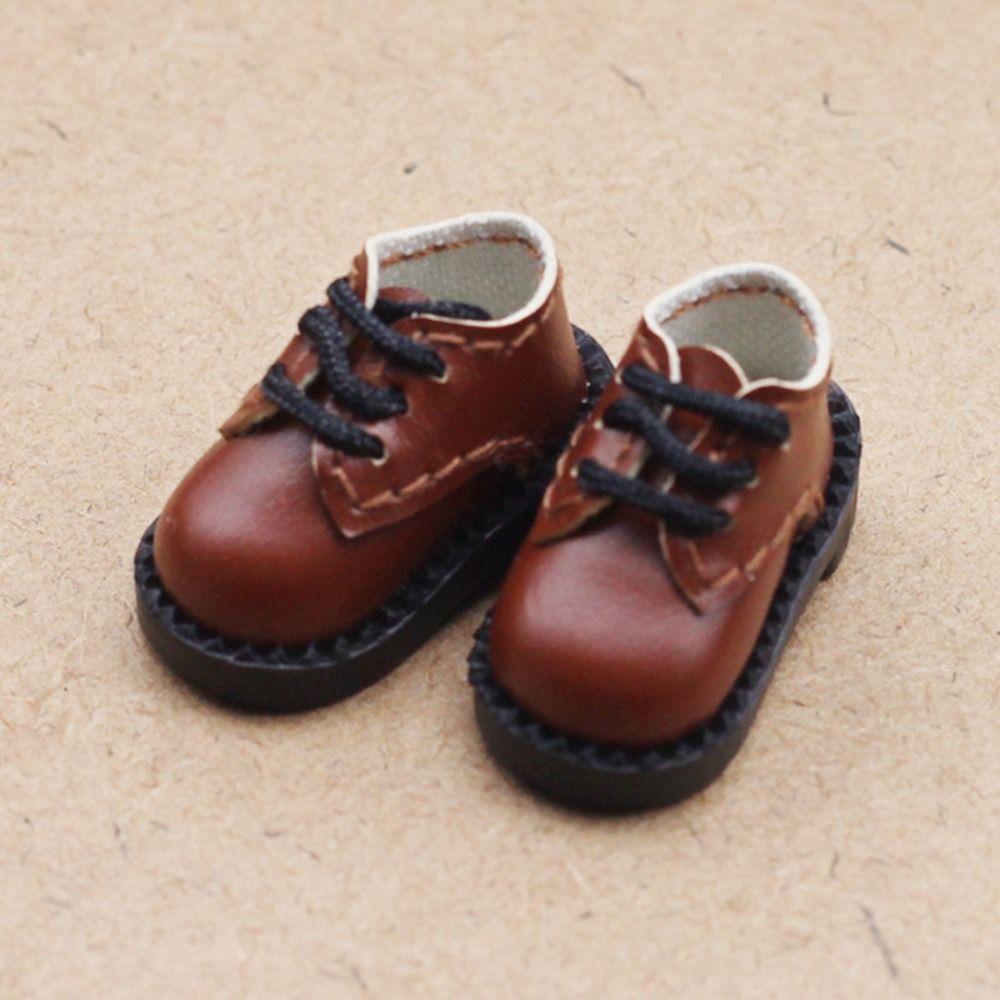 1Pair PU Leather Doll PU Leather Shoes Round Toe BJD Doll PU Shoes 1/12 Bjd Doll Shoes  ob11 Doll