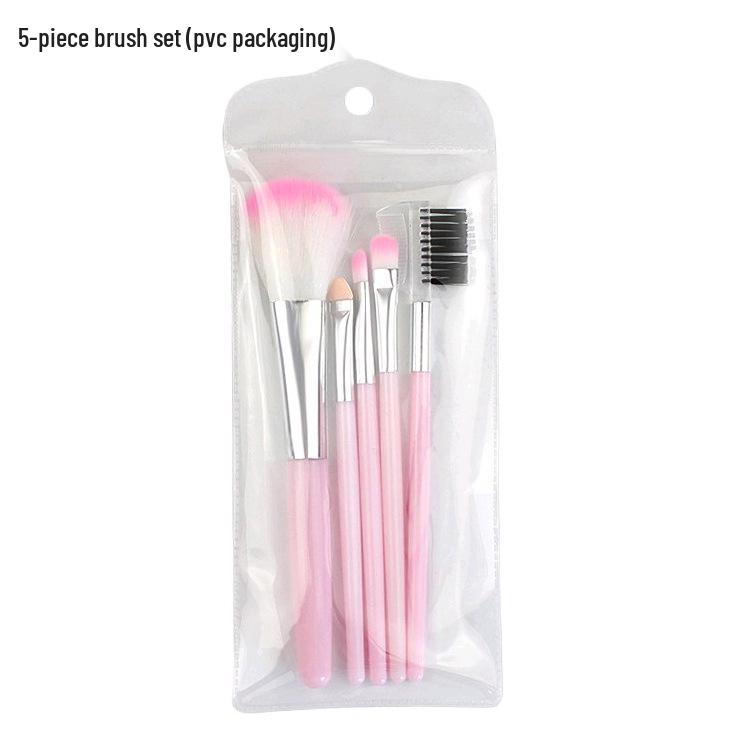 5-Piece Pink & Black Makeup Brush Set: Eyeshadow, Lip, Blush, Eyelash Brushes