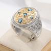 Ethnic Two Color Inlaid Blue CZ Women's Ring Vintage Hand Carving Geometry Daily Wear Party Jewelry Anniversary Gift