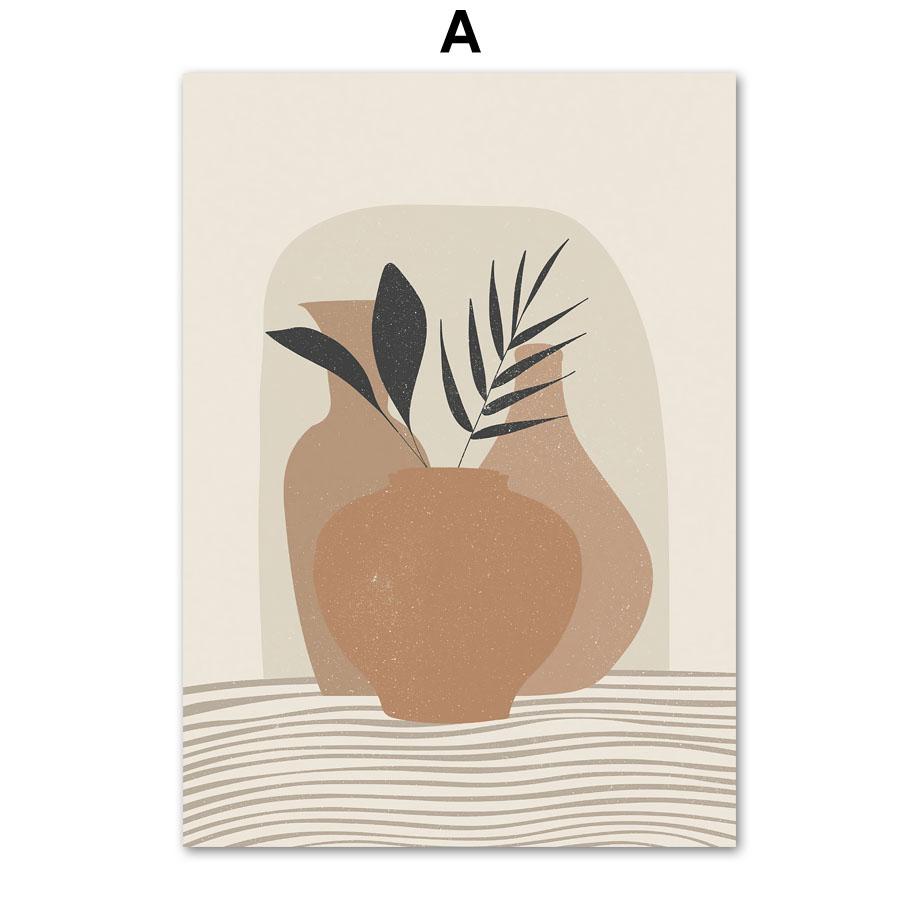 Canvas Painting Abstract Geometry Vase Leaf Sun Boho Posters Prints Wall Art Pictures Nordic Bedroom Living Room Home Decor