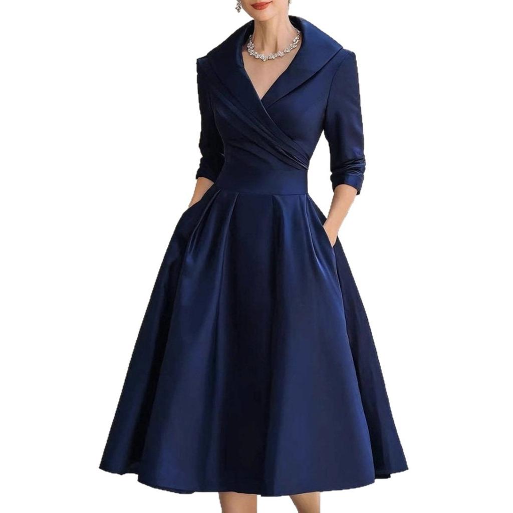 Women Elegant Flattering Long-sleeved Dress with A Fitted Waist, Perfect for Slimming and Flattering