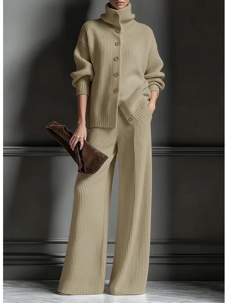 2025 European American Fashion Women's Autumn Winter High Neck Knit Wide-Leg Suit