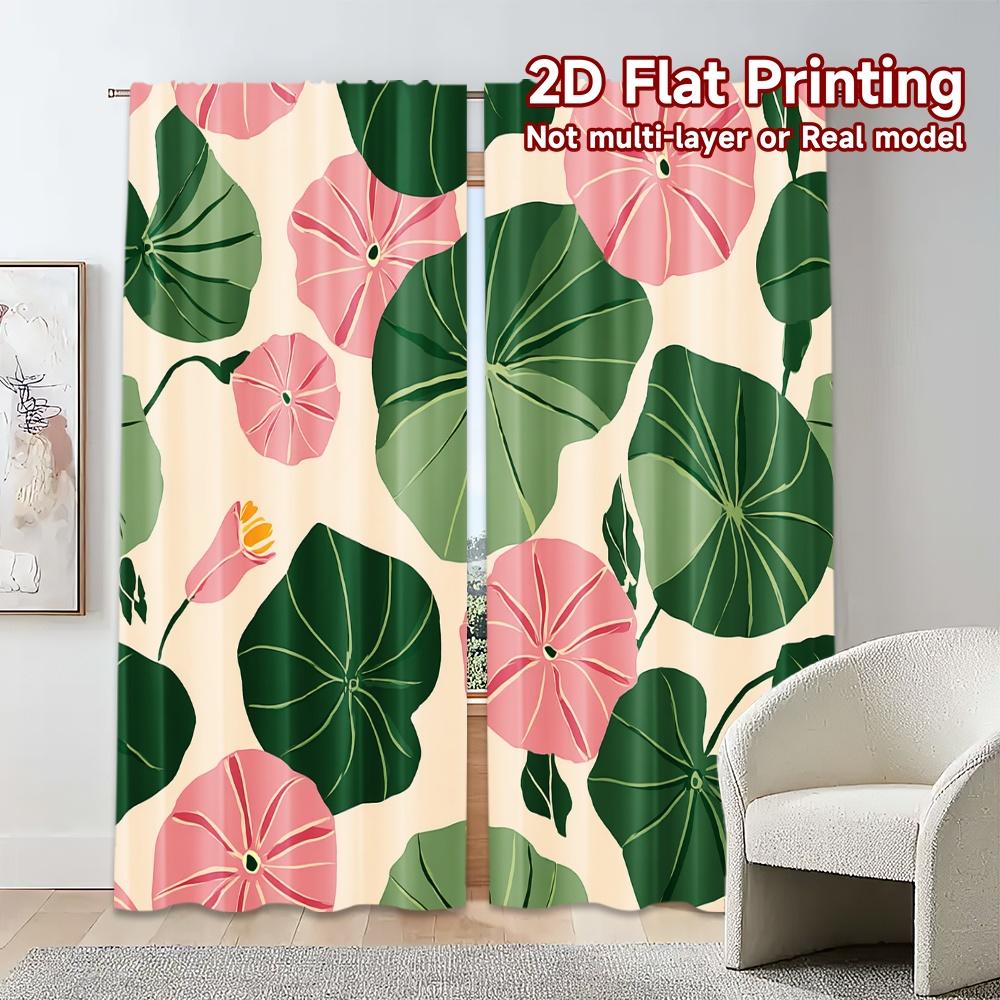 2D Flat Printing,JIT 2pcs, Curtains (Without Rod) Floral Curtain Bliss Popular Curtains&Drapes Durable Polyester Curtains Art