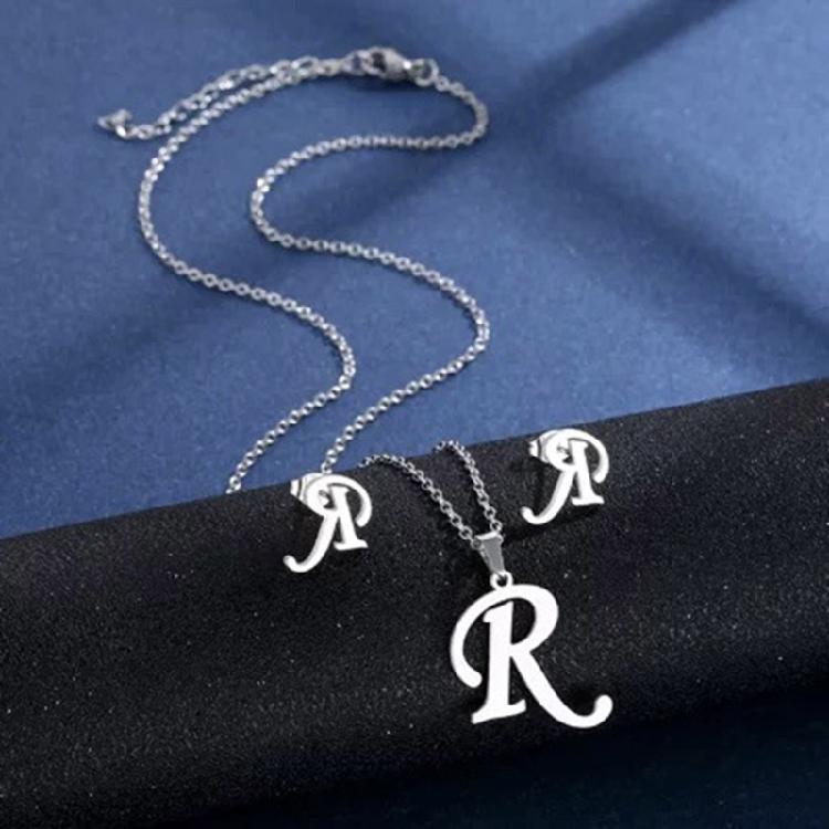 Fashion Stainless Steel Necklace with Letter Pendant Unique Ear Studs Unisex Pendant Necklace Suitable for Adding Charm