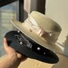 Retro French Pearl Flat Top Top Hat Women's Spring and Summer Travel Sunscreen Sunshade Straw Hat