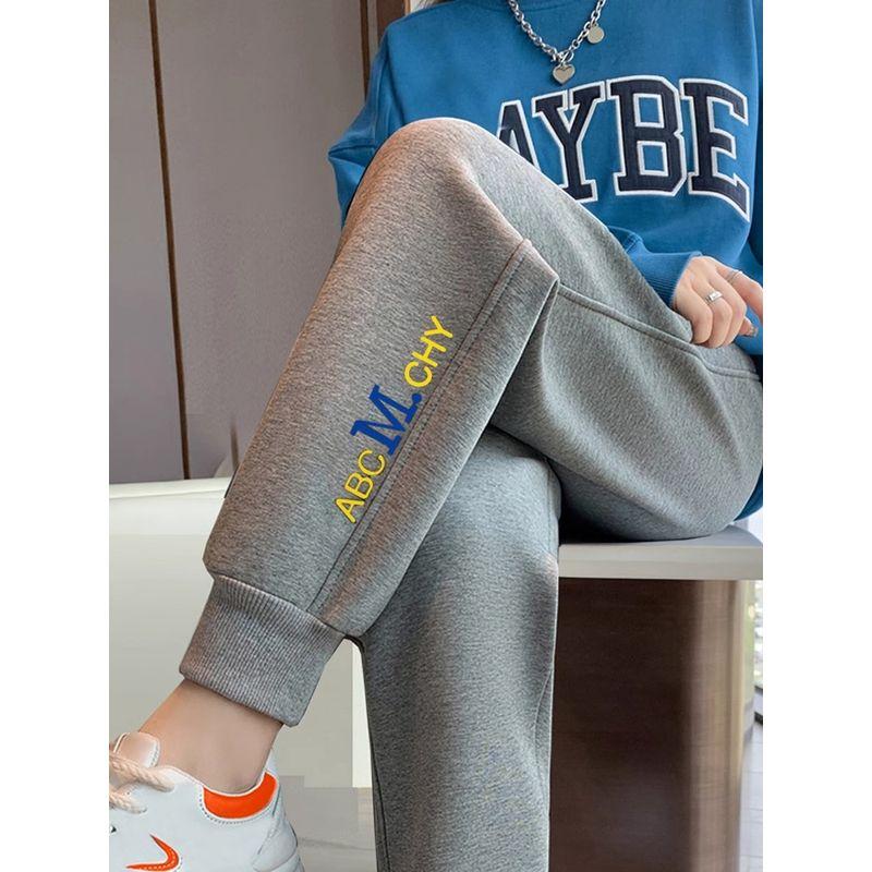 

Ankle-tied Sweat pants Women Autumn and Winter 2024 New Pure Cotton Sweatpants Loose Slimming Fleece-lined Black Small Casual Pants New Gray [not Fleece-lined]] XL