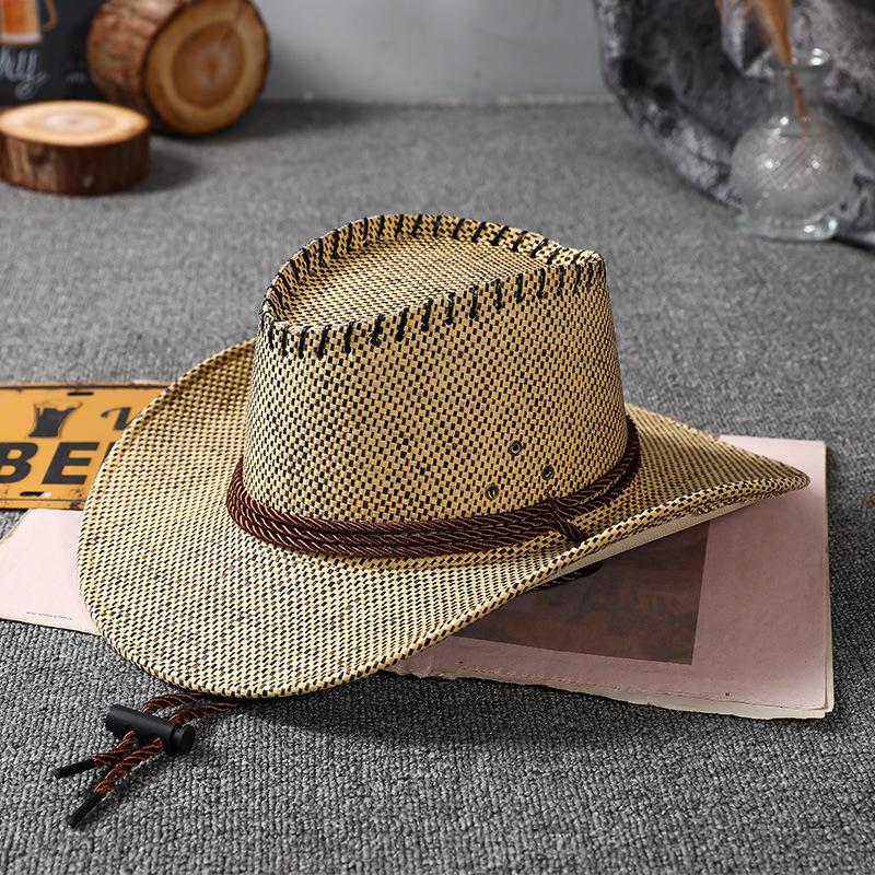 Big Eaves Jazz Straw Hat Women's Summer Outdoor Travel Sunscreen Shade Mountaineering Hat Fashion Western Cowboy Hat Men's