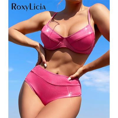 Glitter Sparkling Underwire High Waist Bikini Female Swimsuit Women Swimwear Two-piece Bikini Set Bather Bathing Suit Swim