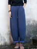 Johnature Women Warm Winter Straight Pants Cotton Linen Vintage Elastic Waist Trouser Solid Color Patchwork Pockets Pants