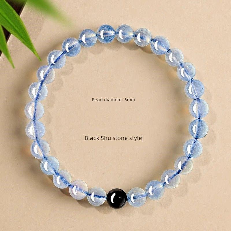 

Браслет из натурального аквамарина и обсидиана с горы Путо для мужчин и женщин, стабилизирующий настроение, ювелирное украшение 6mm aquamaro Obsidian