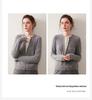 Women's Autumn/Winter Round Neck Single-Breasted Color-Block Cashmere Cardigan - Long Sleeve, Short Knit Sweater, Fake Two-Piece Design.