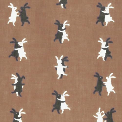Someno Anbo Tenugui "Rabbit Waltz Brown" Authentic Dyed Cotton 100% Tokuoka Made In Japan 35cm X 100cm