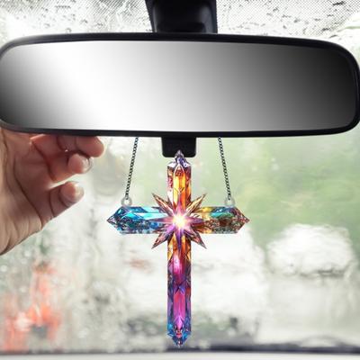 Pandantiv cu captator de soare cu trandafiri, vopsit plat, pandantiv acrilic, decorațiuni din vitraliu, simbol de credință, cameră, decor de grădină estetic, cadouri pentru femei