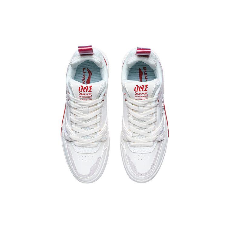 Li Ning 001 BTC Slip Resistant Abrasion Resistant Low Top Skateboard Shoes Women's White Red AECR002-4