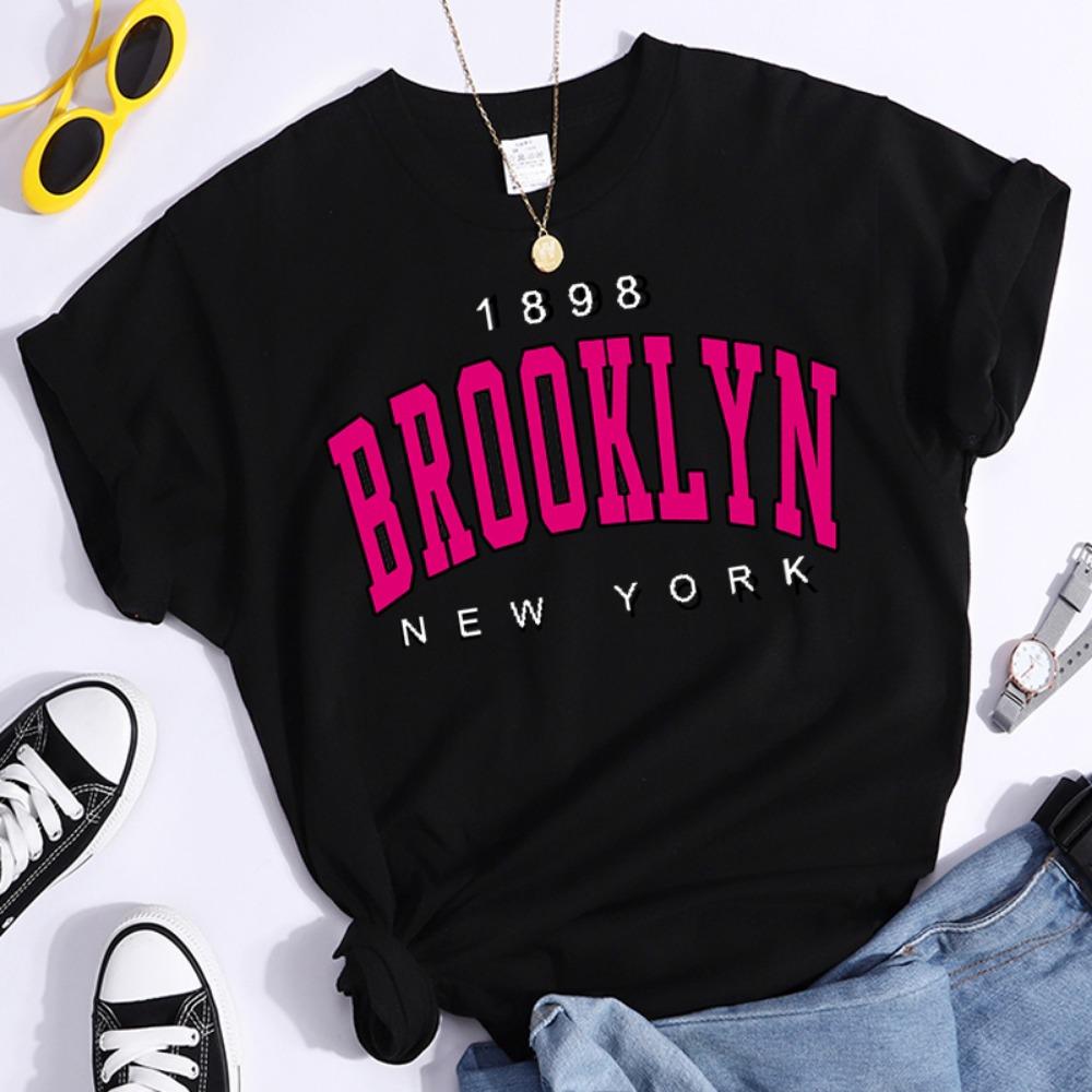 

Summer Women T Shirt 1898 Brooklyn New York Print Short Sleeve T-Shirts Warm Casual Streetwear Y2k Clothes Tops S
