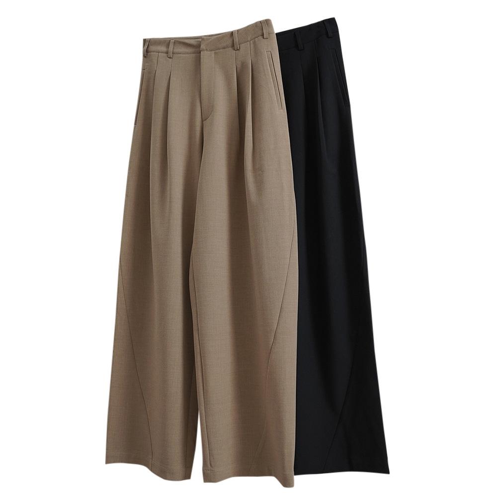 Early Autumn Commuting High Waisted Wide Leg Western Pants For Women, Loose Silhouette Texture Casual Pants