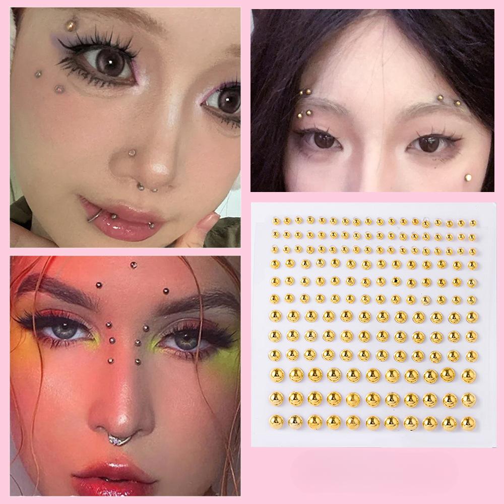 

Ins Face Sticker Face Jewelry Organza Bow Resin Round Diamond Pearl Jewelry Eyebrow Sticker Lip Sticker