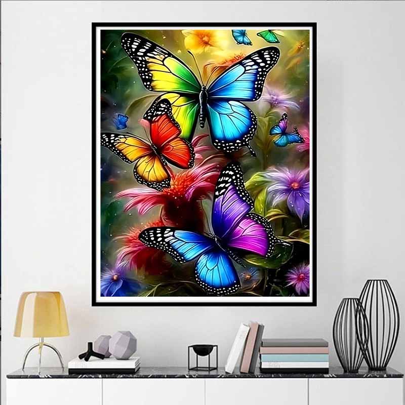 Flower Butterfly Diamond Painting Kit, 5D Fantasy Rhinestone Painting, DIY Colorful Round Gemstone Cross Stitch Craft, Decorative Home Wall Mural