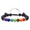 European Alloy Men's Volcanic Stone & Seven Chakras Beaded Bracelet with Woven Rope