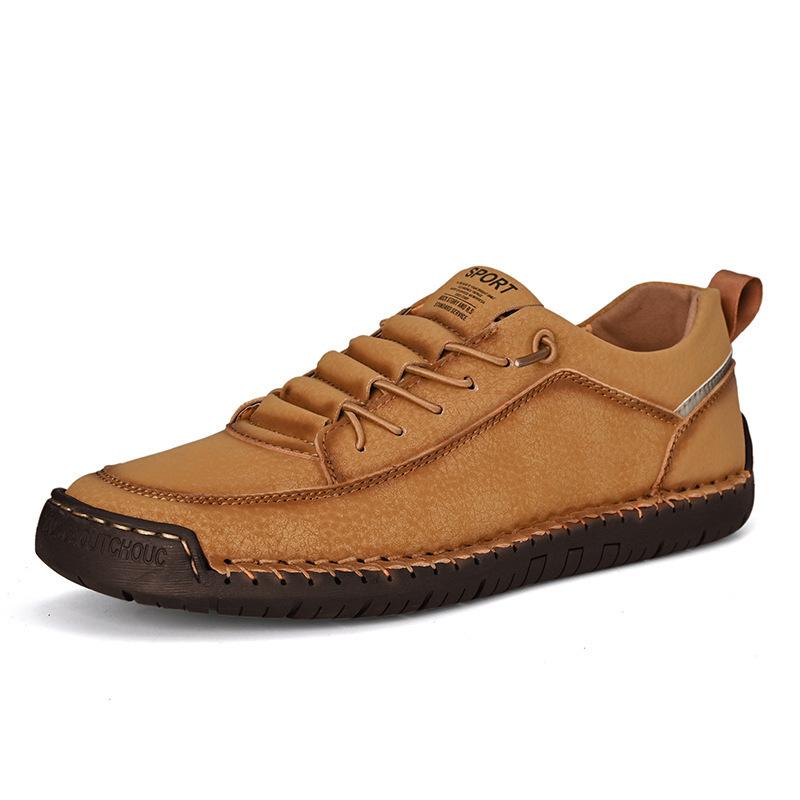 

Large size men s leather shoes low-top hand-stitched casual men s shoes flat-bottomed foot-fitting lazy shoes men s driving shoes 48 коричневий