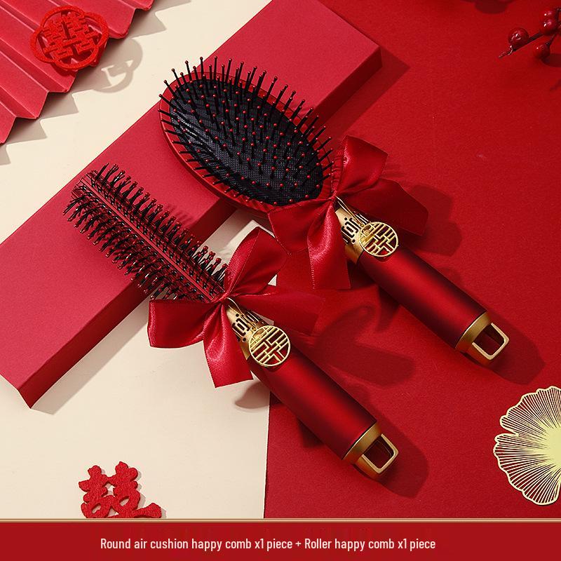 Red Wedding Comb & Cushion Set: Bridal Dowry Gift Box with Mirror