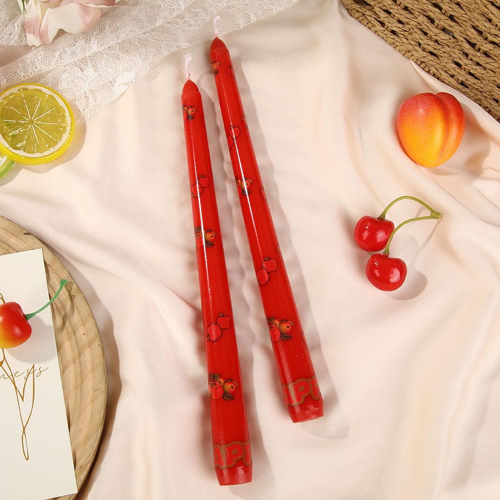 Fruit Print Long Stem Smokeless Taper Candles for Home and Party Decor