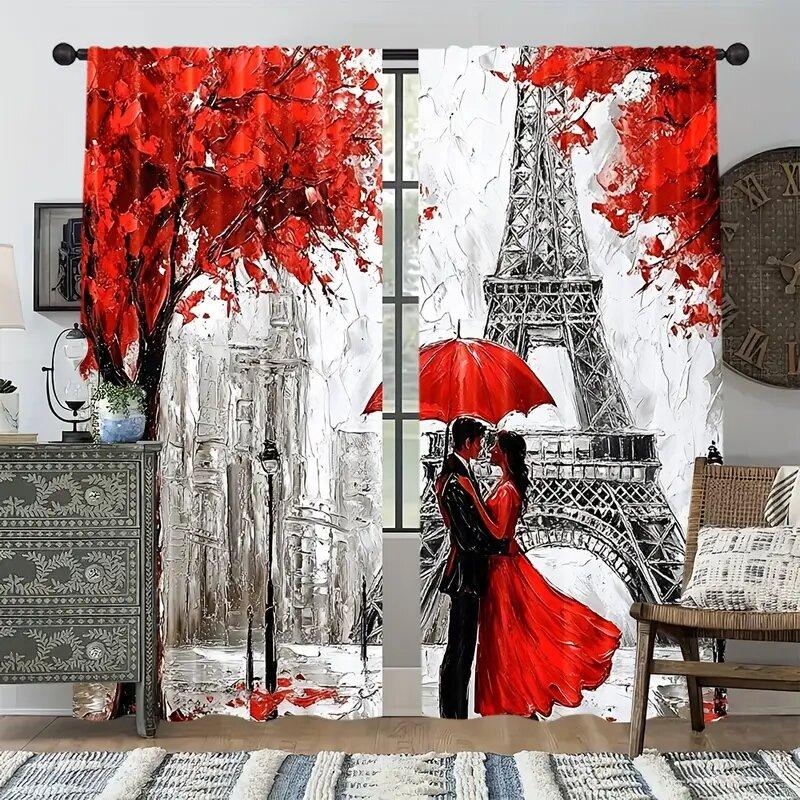 Tower European Urban Design Printed Curtains Bedroom Living Room Kitchen Decoration Home Window Curtain Polyester Ideal For Sitting