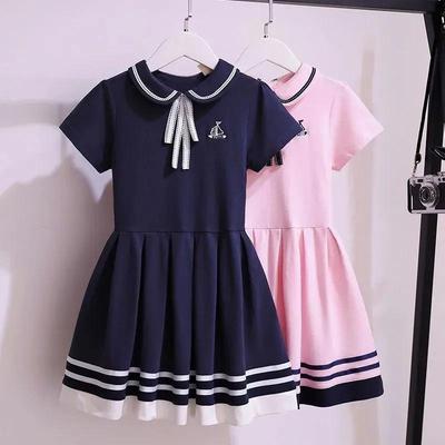 Girls' Summer Princess Dress - Short Sleeve College Style Skirt