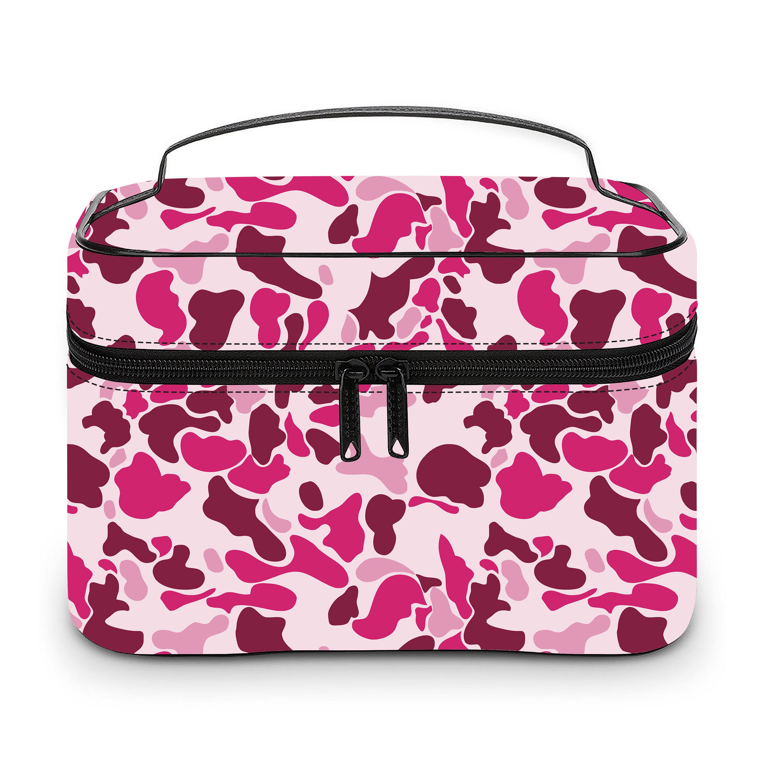 Lady Customized Desert Camo Portable Cosmetic Bag PU Leather Makeup Bag Cloud Camo Travel Toiletry Bag Waterproof Cosmetic Case S