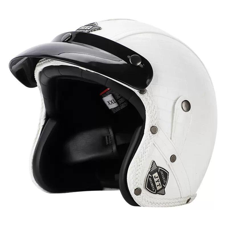 Retro Helmet Electric Motorcycle Leather Helmet Summer Pedal Cruise Motorcycle Harley Men and Women Three Quarter Helmet Half Helmet