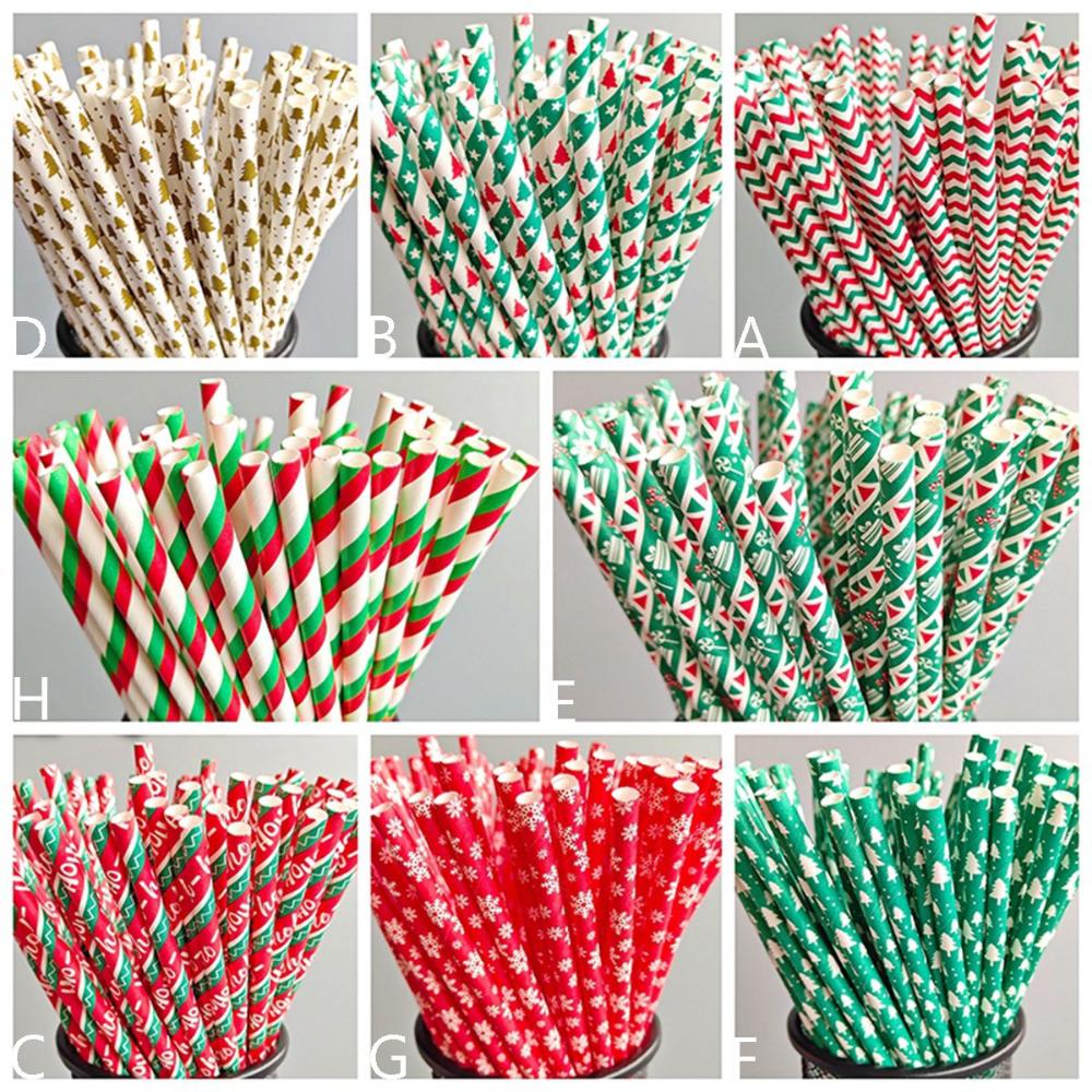 Multicolor Paper Tableware Drinking Straws Party Supplies Bar Tools Christmas Decoration