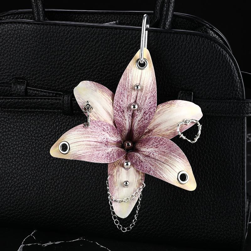 Creative Orchid Lily Simulation Flower Keychain  Backpack Decoration Accessories
