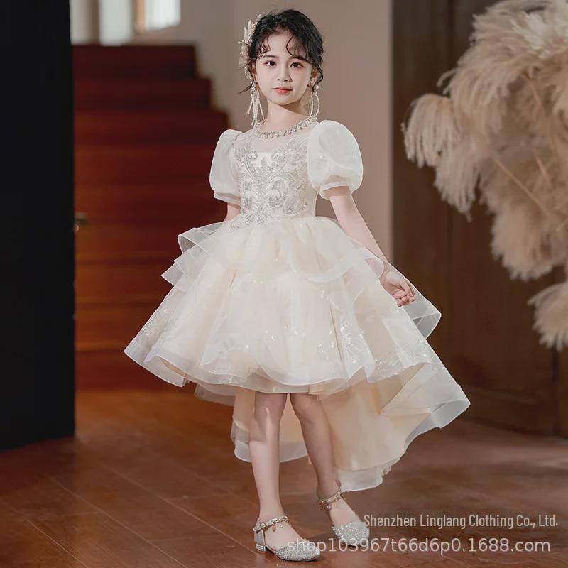 

«Роскошное платье принцессы с ласточкиным хвостом для девочек»: Длинная юбка осень/зима для фортепианных концертов и свадеб. 160 cm